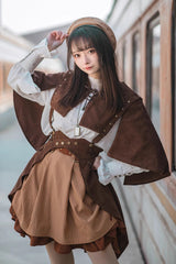 Brown Sleeveless Punk Lolita Shawl Cloak - Brown - 1