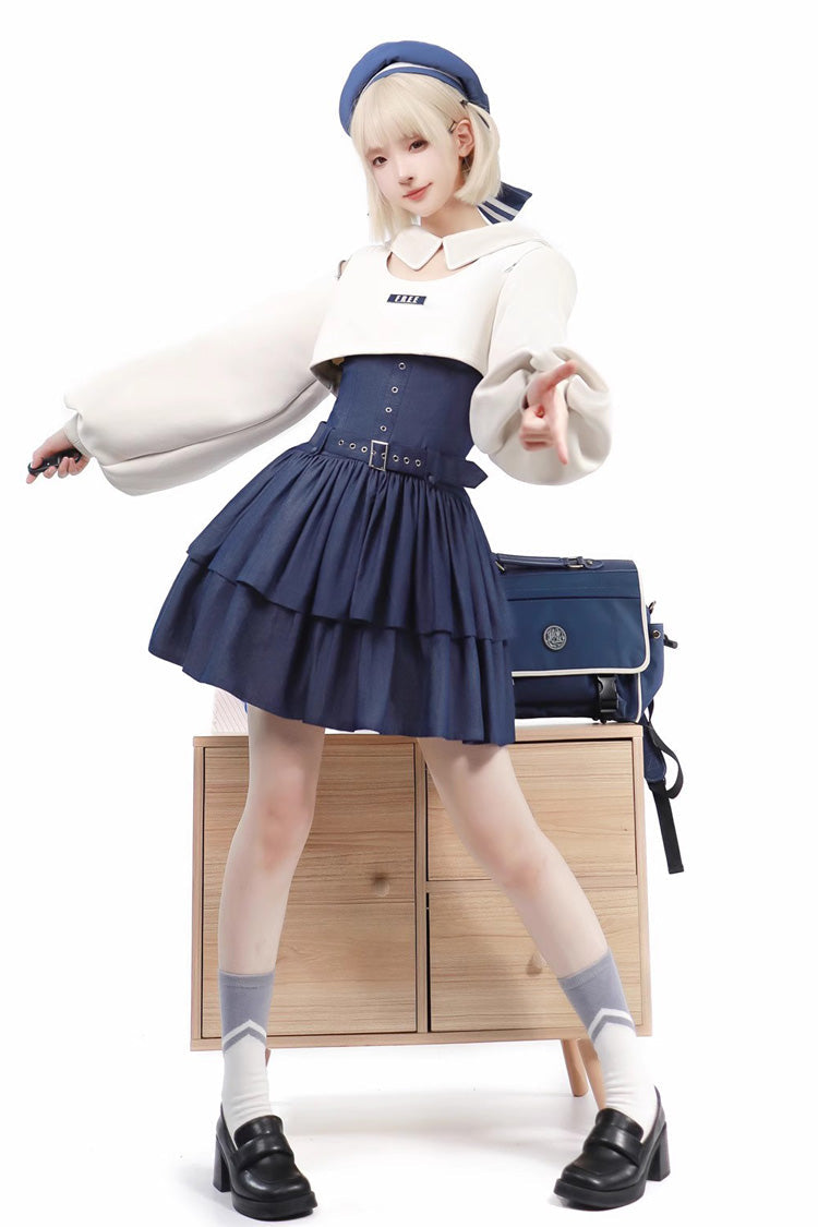 Dark Blue Double Layer Ruffle Sweet Lolita Jsk Dress - Product - 4