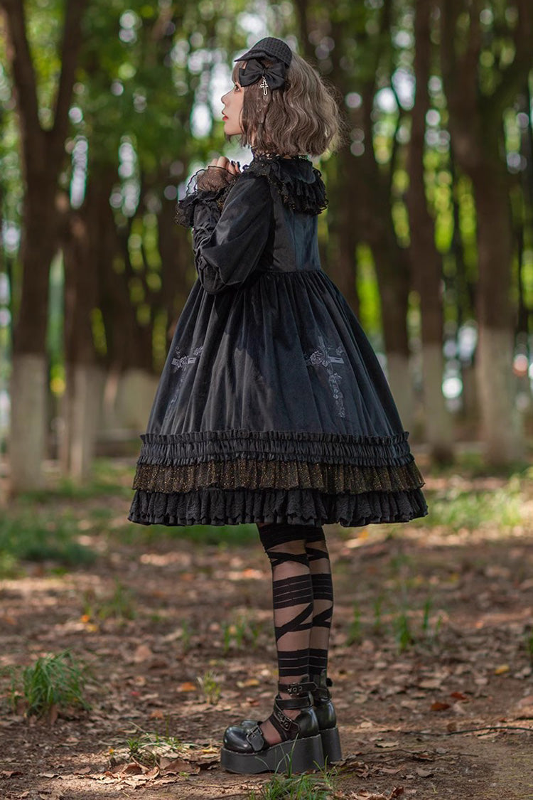 Holy Fruit Manor Embroidery Print Long Puff Sleeves Ruffle Gothic Lolita Dress 2 Colors - Product - 8