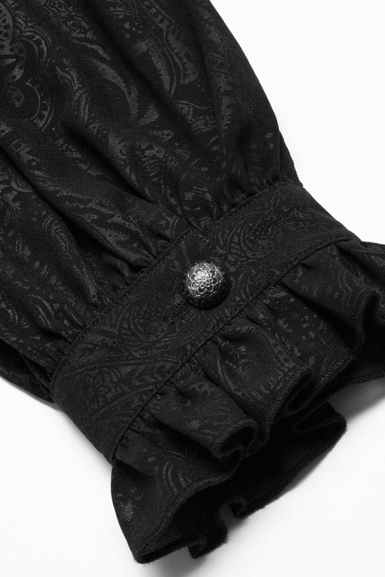 Black Stand Collar Ruffle Floral Embroidery Mens Gothic Blouse - Product - 7