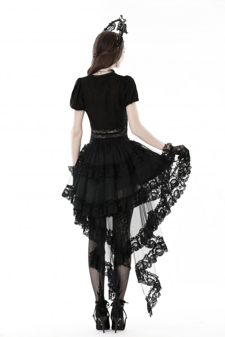 Black Multi-Layered Ruffled Lace Irregular Women's Gothic Swallow Tail Skirt - Product - 4