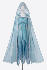 Blue [Ocean Sprite] Gradient Print Irregular Hooded Sweet Lolita Jsk Dress Cloak Set - Product - 3