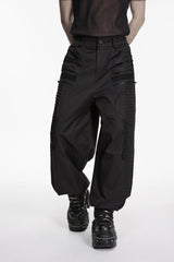 Black Multi-Layered Pleated Men's Gothic Cool Tapered Pants - Product - 6