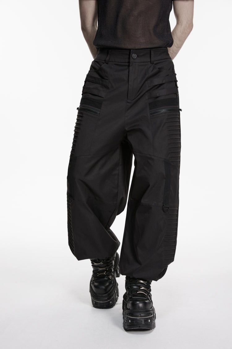 Black Multi-Layered Pleated Men's Gothic Cool Tapered Pants - Product - 6