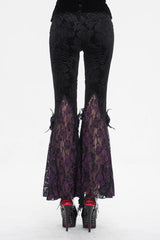 Black/Purple Printed Lace Embroidered Women's Gothic Flared Pants - Product - 6