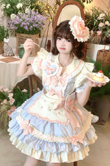 Cookies Short Sleeves Maid Ruffle Bowknot Sweet Lolita Tiered Dress 2 Colors - Product - 3