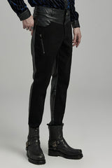 Black Faux Leather Stitching Zipper Men's Punk Pants - Product - 2