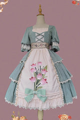 Tulip Print Embroidery Short Sleeves Multi-layer Sweet Elegant Lolita Jsk Dress 3 Colors - Product - 6