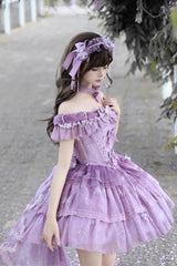 Purple [Wisteria Wonderland] Double-Layered Bow Lace-Up Sweet Elegant Princess Ballet Lolita Jsk Dress - Product - 4