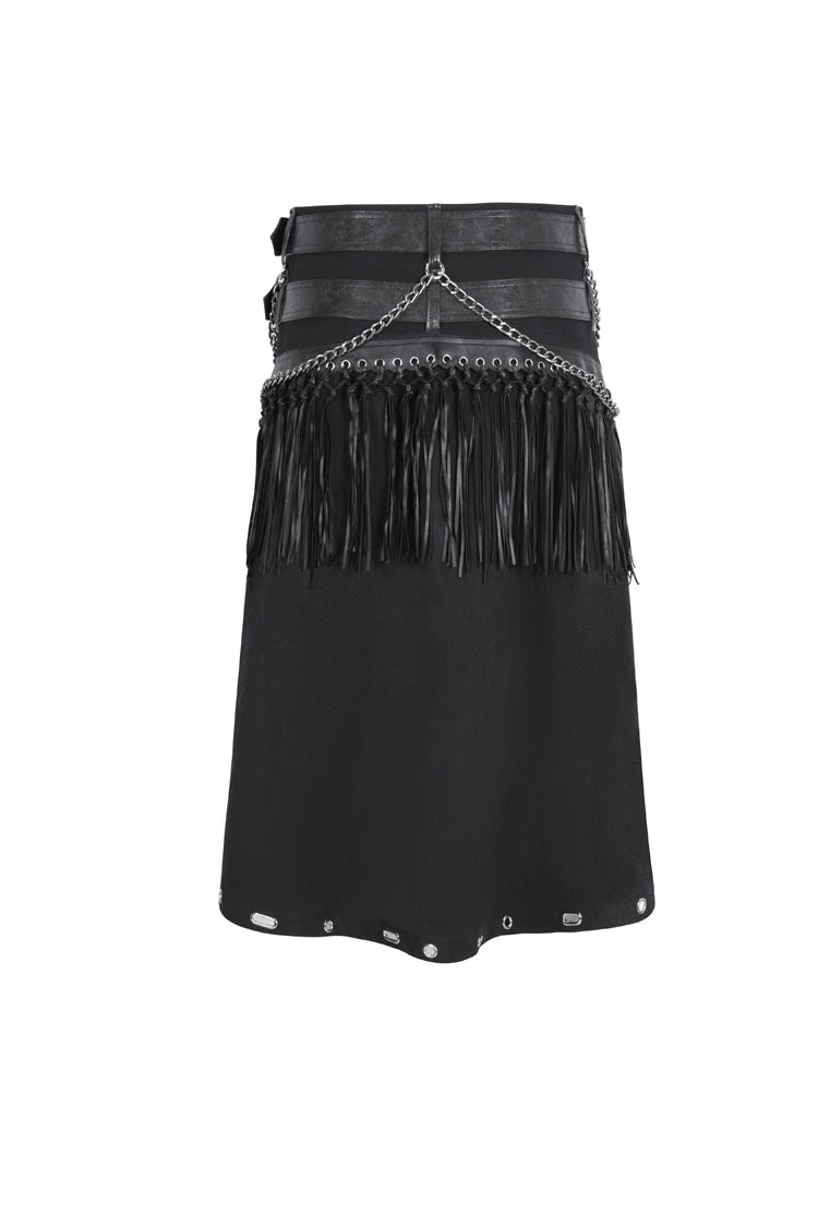 Black Irregular Double Belt Tassels Men's Gothic Skirt - Product - 8