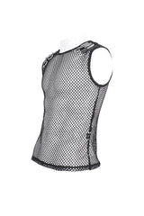 Black Round Collar Mesh Men's Gothic Vest - Product - 6