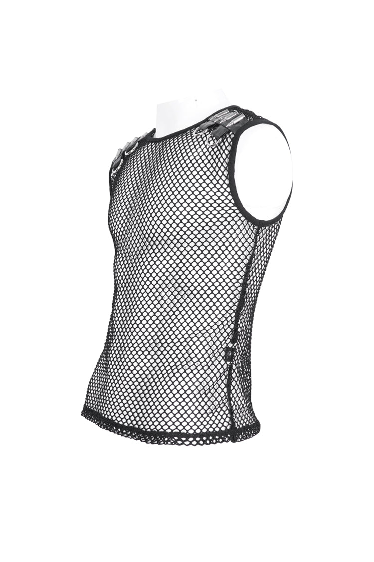 Black Round Collar Mesh Men's Gothic Vest - Product - 6