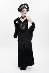 Black Sleeveless Hollow Floral Embroidery Lace-Up Pleated Women's Gothic Maxi Dress - Product - 10