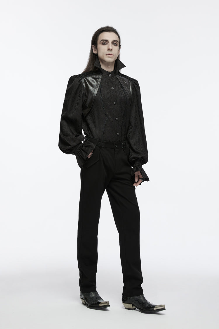 Black Long Puff Sleeves Lace-Up Men's Gothic Blouse - Product - 5