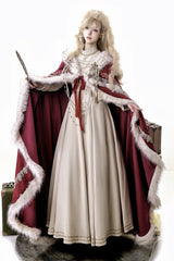 Red [Royal Coronation] Embroidered Sweet Gorgeous European Court Style Lolita Dress and Cape Set - Product - 2