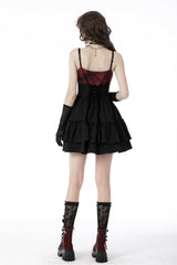 Black/Red Sleeveless Bowknot Lace-Up Double-Layered Frilly Women's Gothic Slip Graduation Dress - Product - 4