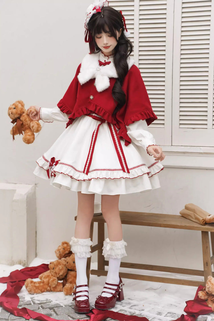 Red/White Red Vow Stand Collar Long Sleeves Multi-Layered Ruffled Bow Sweet (Dress Only) detail view 8