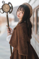 Brown Sleeveless Punk Lolita Shawl Cloak - Product - 6