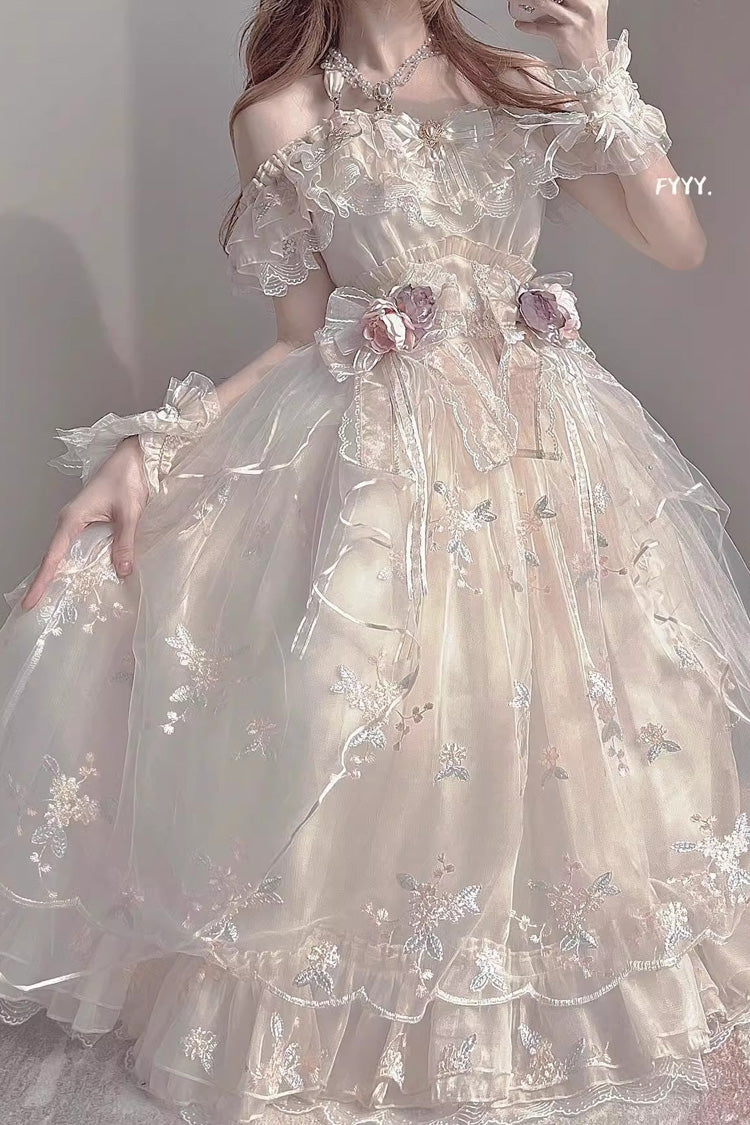 Ivory Short Sleeves Multi-layer Hanayome Bowknot Princess Gorgeous Sweet Lolita Strapless Dress Set - Product - 2