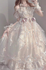 Ivory Short Sleeves Multi-layer Hanayome Bowknot Princess Gorgeous Sweet Lolita Strapless Dress Set - Product - 2