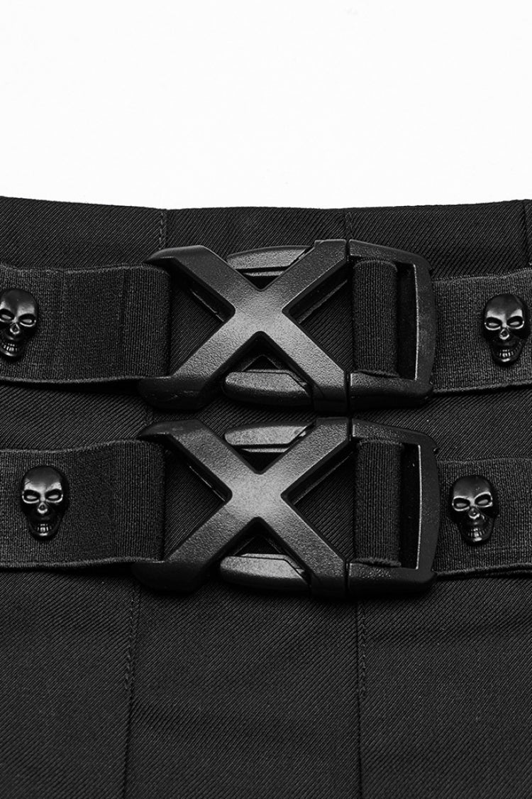 Black Skull Ruffle Buckle Women's Punk Pleated Skirt - Product - 5