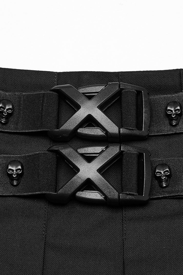 Black Skull Ruffle Buckle Women's Punk Pleated Skirt - Product - 5