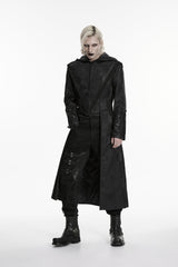 Black Long Sleeves Jacquard Embroidered Spliced Lace Hooded Color-Blocked Men's Punk Cool Coat - Product - 8