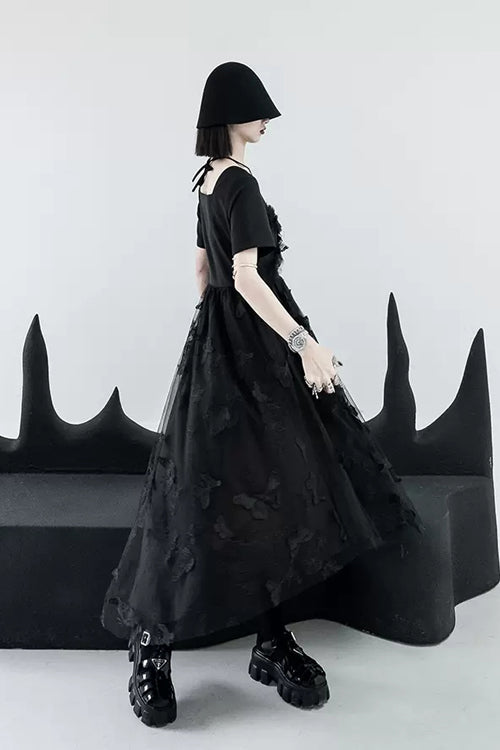 French Square Collar Short Sleeves Irregular Hem Long Gothic Lolita Dress - Product - 4