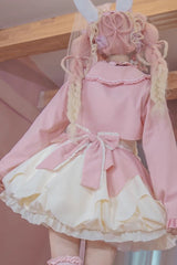 Pink/White [Milk Fufu] Sleeveless Ruffle Bowknot Sweet Lolita Jsk Dress - Product - 4
