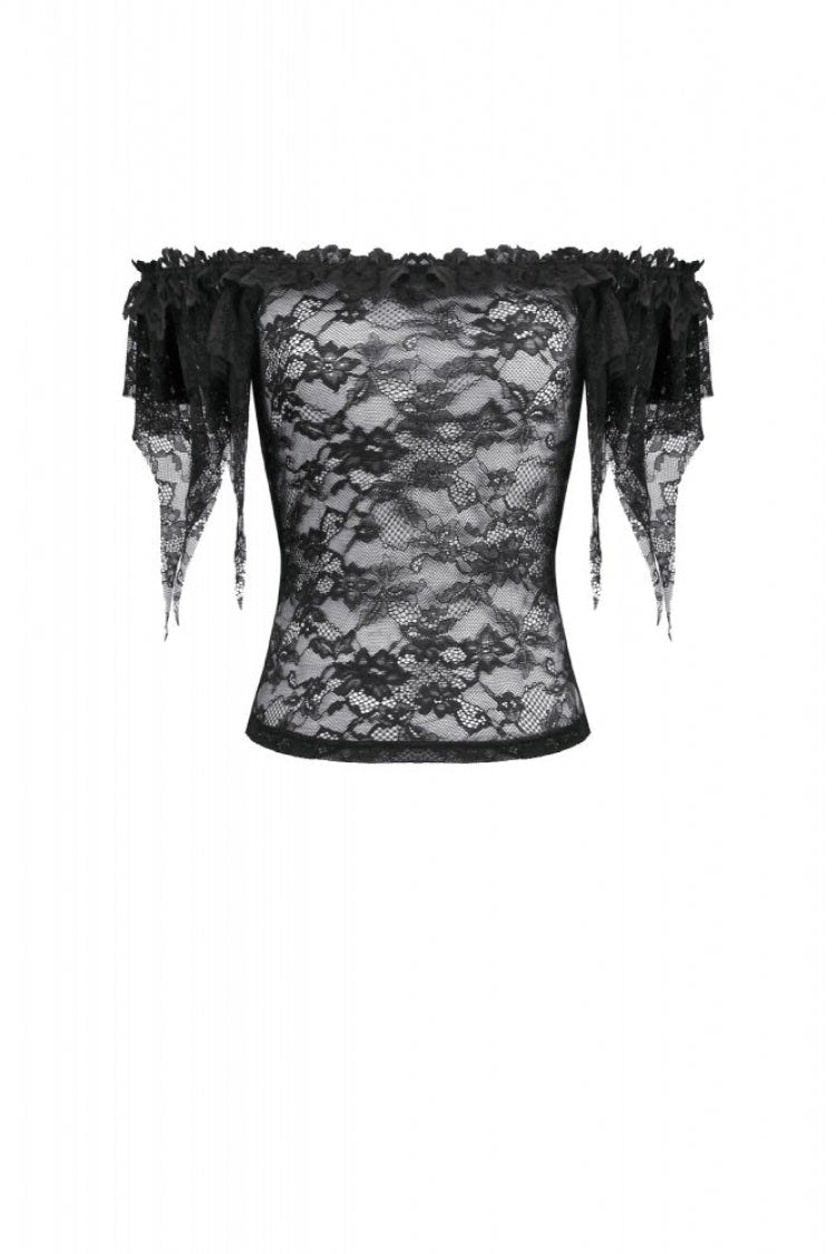 Black Off Shoulder Floral Sheer Lace Women's Gothic Top - Product - 3