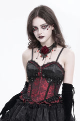 Red Sleeveless Ruffle Embroidery Lace-Up Women's Gothic Tank Top - Red - 1