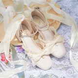 Romance Bowknot Lace Pearl Sweet Elegant Lolita Shoes 4 Colors - Product - 5