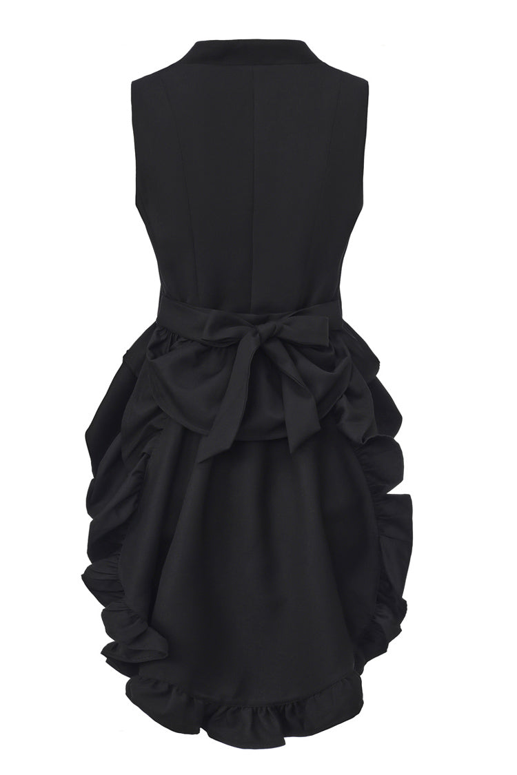 Black [Immortal Silent Agent] Sleeveless Ruffle Ouji Fashion Vintage Elegant Prince Lolita Long Coat - Product - 3