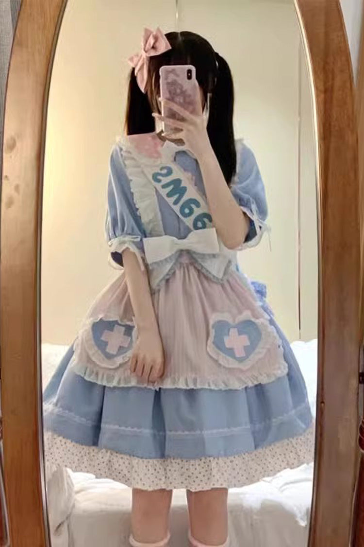 Blue Short Sleeves Love Redemption Print Ruffle Bowknot Lolita Dress - Product - 2
