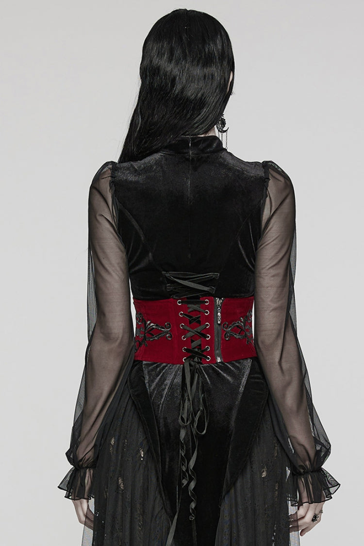 Embroidery Lace-Up Zipper Women's Gothic Corset 2 Colors - Product - 9
