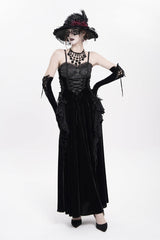 Black Sleeveless Ruffle Lace-Up Plumed Women's Gothic Long Slip Dress - Product - 7