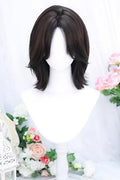 Black Tea Brown Shoulder Length Sweet Lolita Wig with Curtain Bangs front view