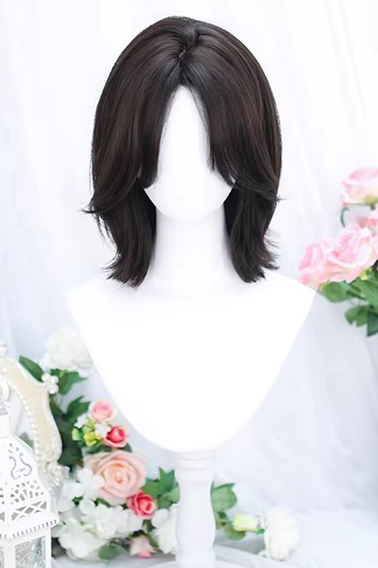 Black Tea Brown Shoulder Length Sweet Lolita Wig with Curtain Bangs - Black-Tea-Brown - 1
