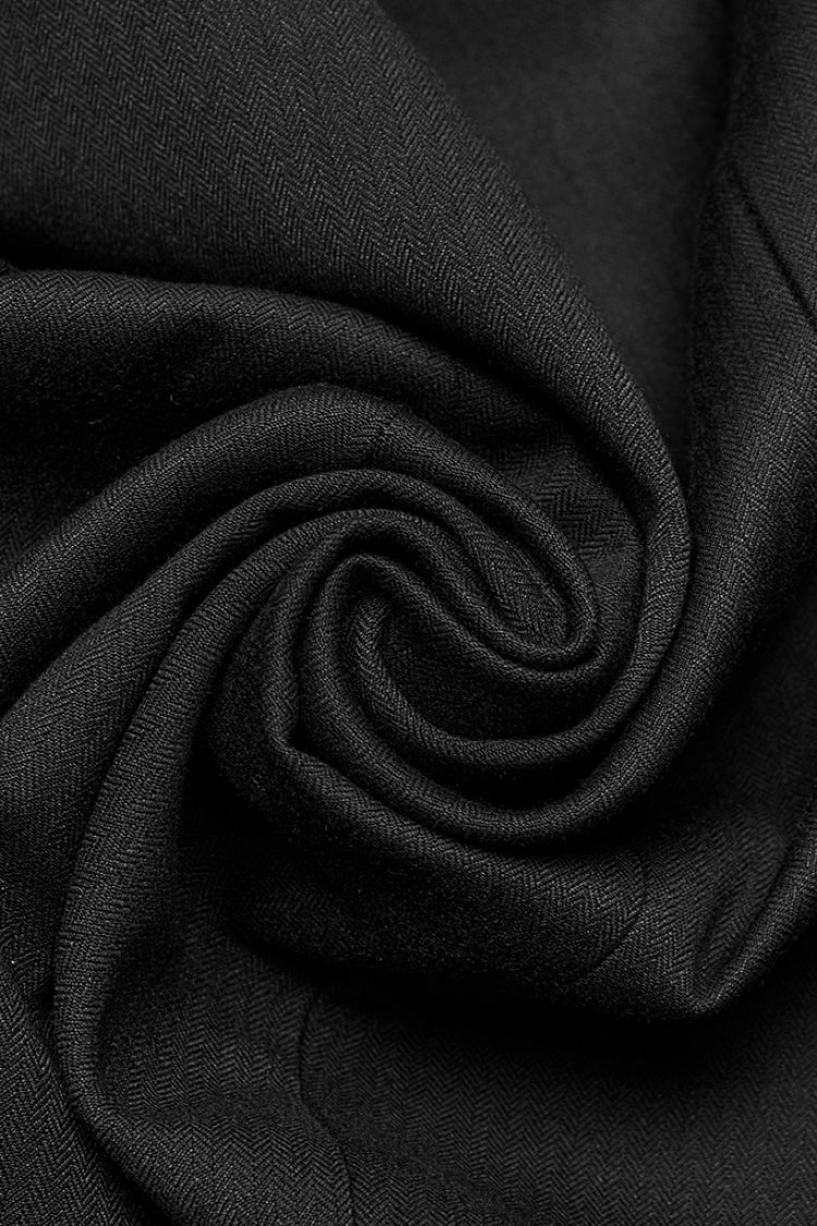 Black Lapel Collar Long Sleeves Frog Jacquard Embroidery Men's Gothic Coat - Product - 8