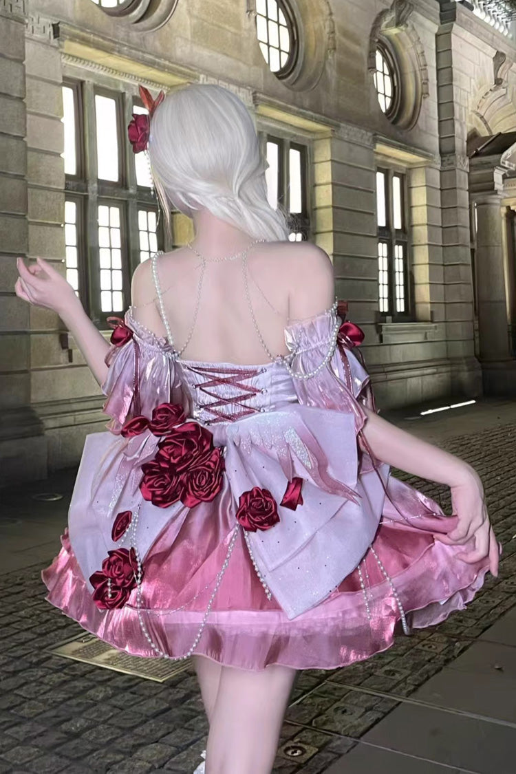 Plum Red [Swan Wonderland] Embroidery Bowknot Lace-Up Sweet Ballet Lolita Jsk Dress Short Version - Product - 6