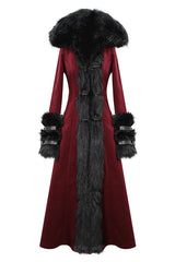 Red Gothic Party Woolen Hooded Sexy Women Long Coat - Product - 5