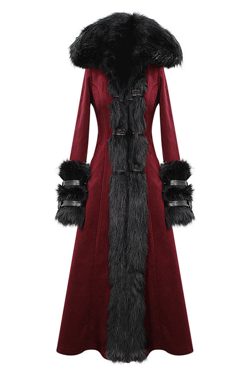 Red Gothic Party Woolen Hooded Sexy Women Long Coat - Product - 5