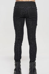Black Punk Casual Circuit Diagram Print Asymmetric Decoration Men's Long Pants - Product - 5