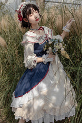 Blue/White Long Sleeves Cardigan Bowknot Sweet Lolita Dress - Product - 8