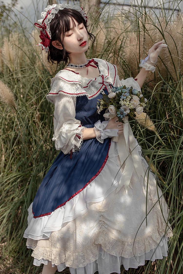 Blue/White Long Sleeves Cardigan Bowknot Sweet Lolita Dress - Product - 8