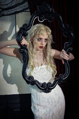 White Sleeveless Pleated Lace Women's Gothic Slip Dress Wedding Dress - Product - 8