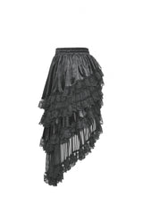 Black Women's Gothic Princess Multi-Layered Ruffled Lace High-Low Skirt - Product - 12