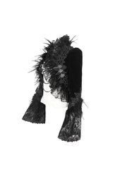 Black Stand Collar Trumpet Sleeves Embroidery Stitching Lace Women's Gothic Jacket - Product - 7