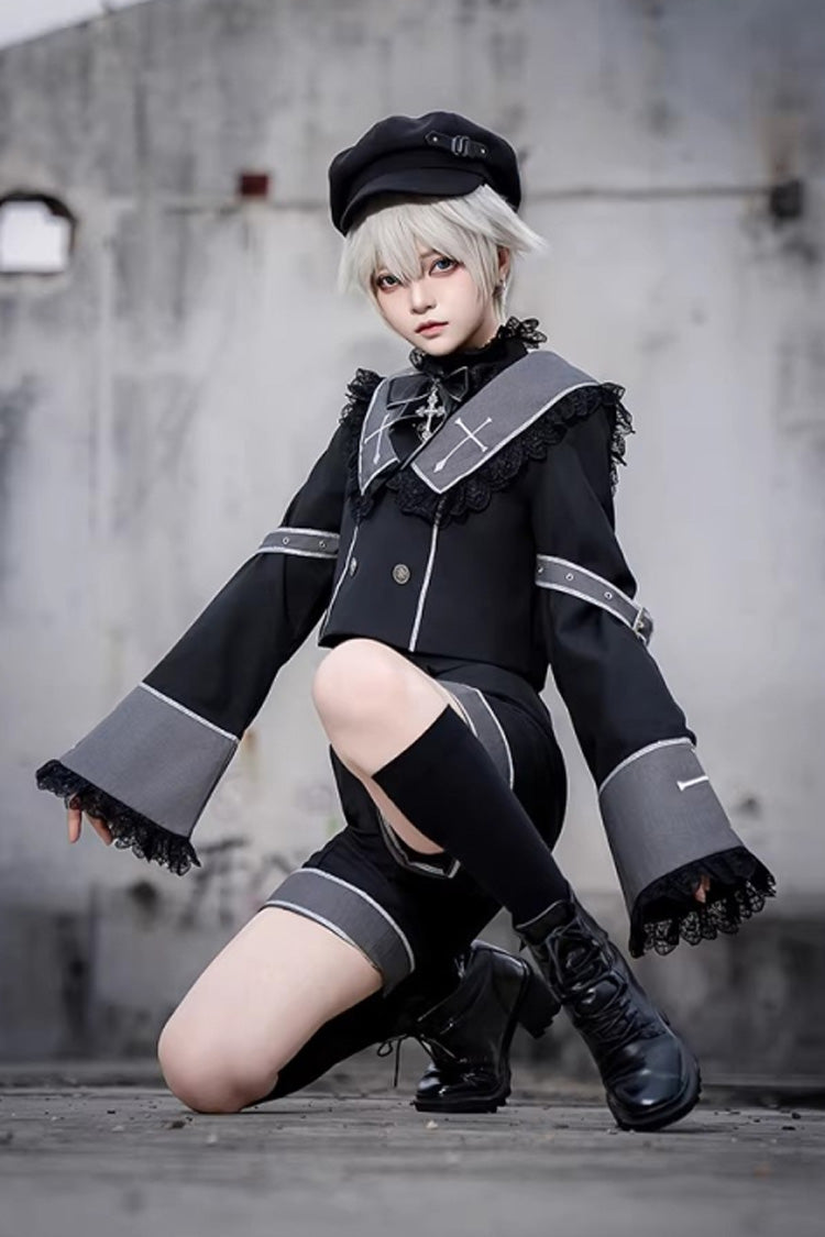 Black [Rules of the Otherworld] Long Sleeves Gothic Ouji Lolita Shorts Coat Set - Product - 4
