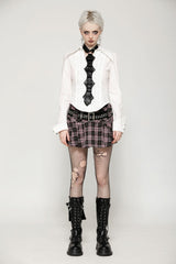 Pink/Brown Buckled Plaid Women's Punk Pleated Mini Skirt - Product - 6